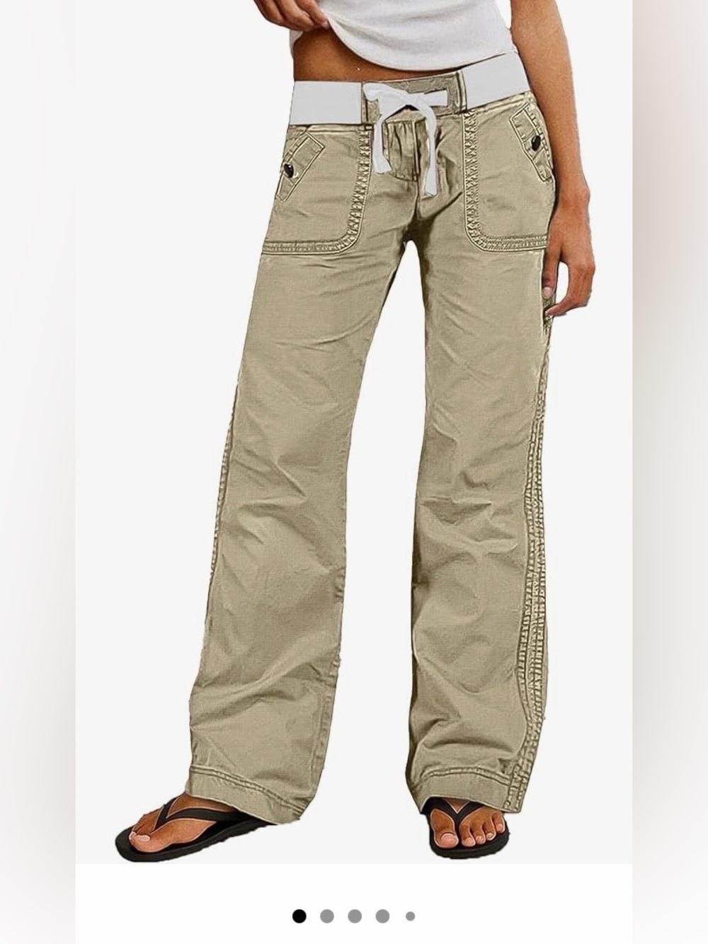 Flamingals Solid Seam Detail Drawstring Mid Rise Straight Leg Pants
